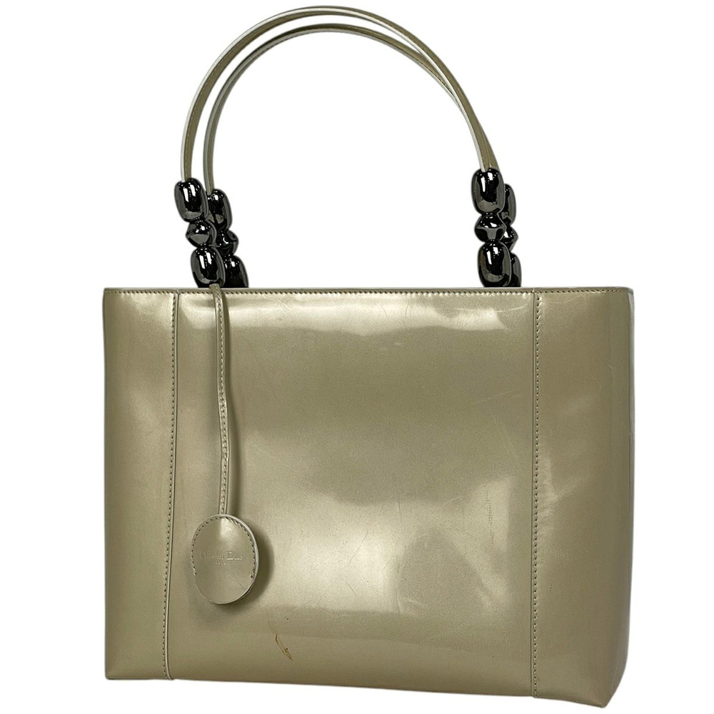 Christian Dior Maris Pearl Handbag Enamel Patent Vernis Leather Beige Cream